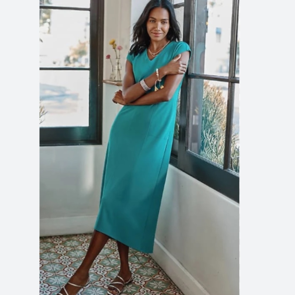 J. Jill Teal Cap-Sleeve Maxi Dress